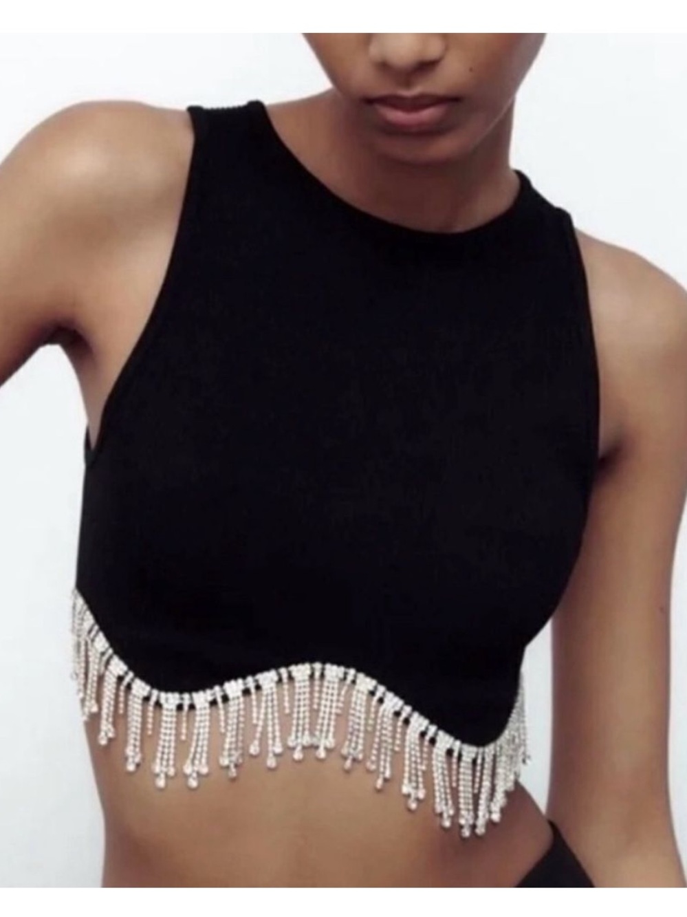 2x Zara Ribbed Crop Top with Crystals - Black & White Bundle